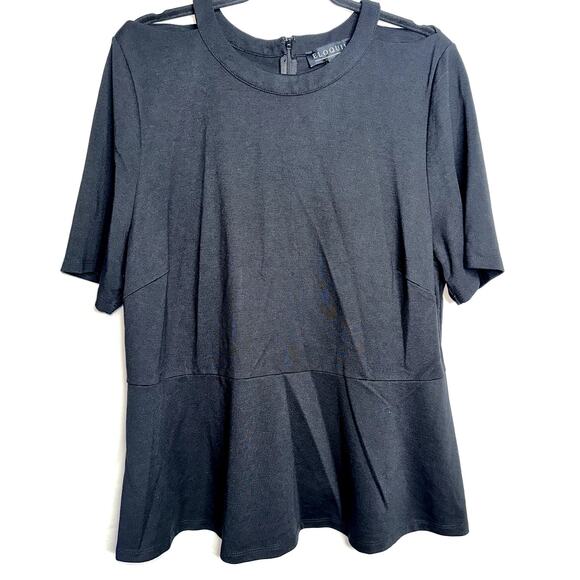 Eloquii Womens Size 20 Black Peek A Boo Shoulder Short Sleeve Ruffle Bottom Top - Picture 1 of 8